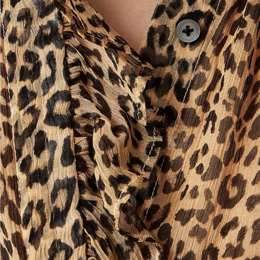 J crew Ruffle button-up shirt in leopard-print crinkle chiffon
